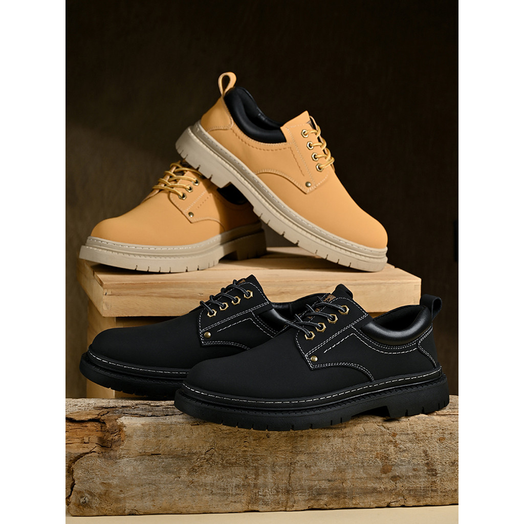 Macacão masculino de sola macia, cano baixo, 2025, novo estilo britânico, sapatos casuais de couro, respirável, couro ge