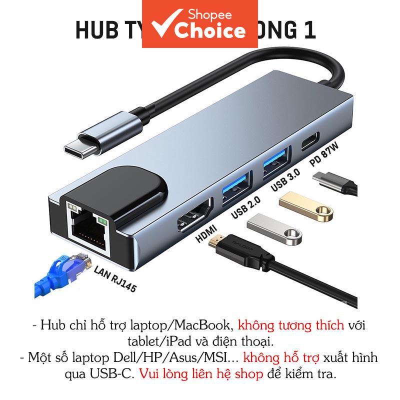 Adaptador Hub USB C, 5-em-1 com HDMI 4K, Porta Ethernet, 3 Portas USB 3.0, para