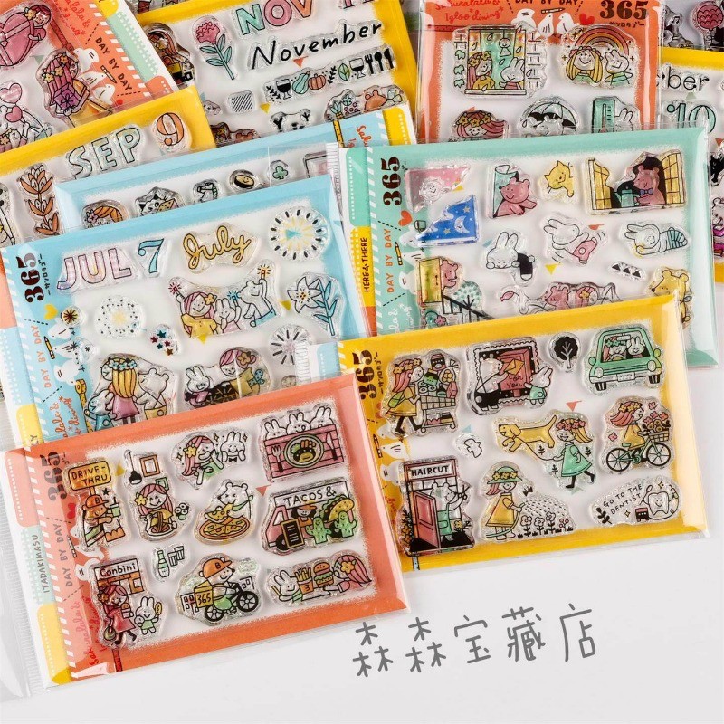 [Estoque pronto] Nicho japonês sakurala Girl Animal Conjunto de selo transparente diário Placa acrílica