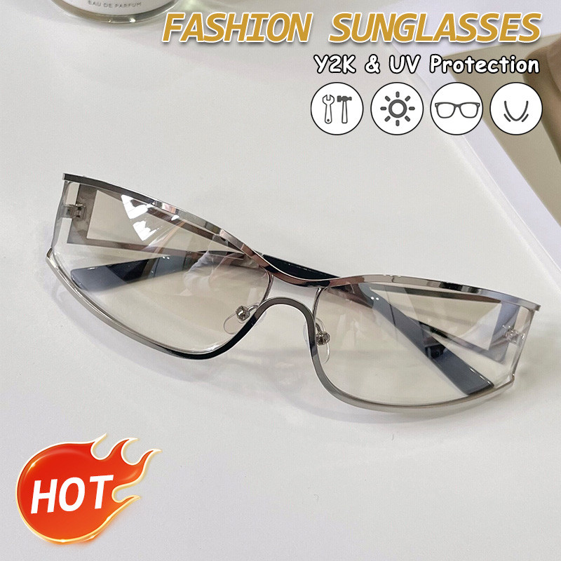 Y2K Punk Óculos De Sol Futurista Estilo Tecnologia Oco Ponte Dupla Design Proteção UV Moda Hip Hop Tons Unisex