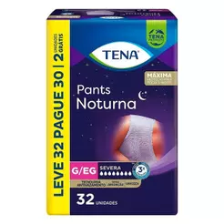 Fralda Descartável Adulto Tena Pants Noturna Tamanho G/EG - 3 Pacotes com 32 Fraldas - Total 96 Tiras (Leve 32 Pague 30)