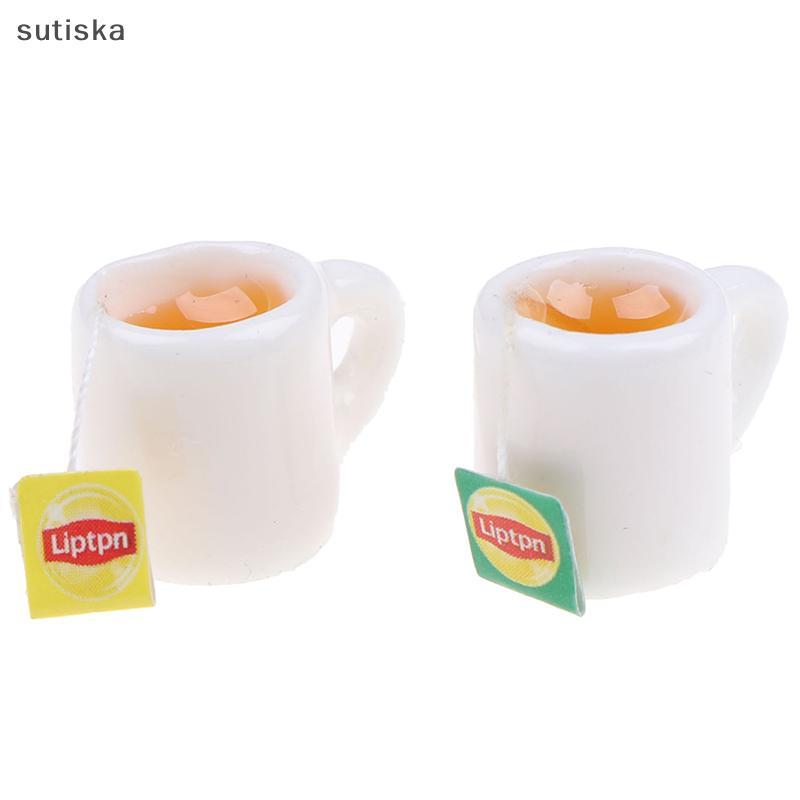 sutiska 2 Pçs/Lote Casa De Bonecas Em Miniatura Xícara De Chá Cozinha Sala Comida Bebida Talheres Decorações BR