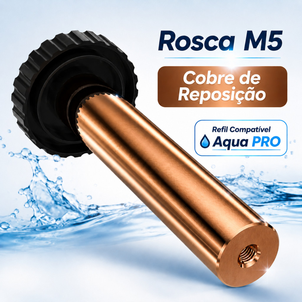 Refil Eletrodo de Cobre Compatível Aqua PRO Ionizador Solar Piscina Rosca M5 100mm