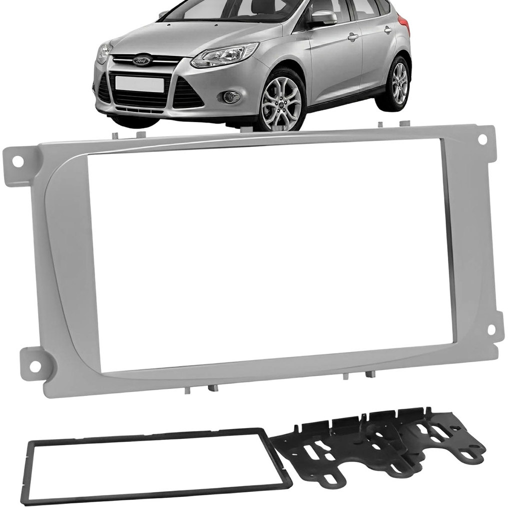 Moldura 2 Din Ford Focus 2009 2013 Som Automotivo Multimídia Painel Fiamon Prata