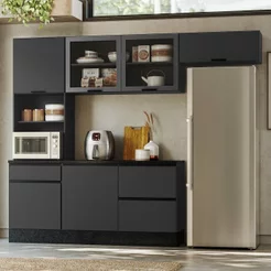 Cozinha Modulada Completa 4 Peças 6 Portas 4 Gavetas com Paneleiro Duplo Etna Preto/Grafite Grafite