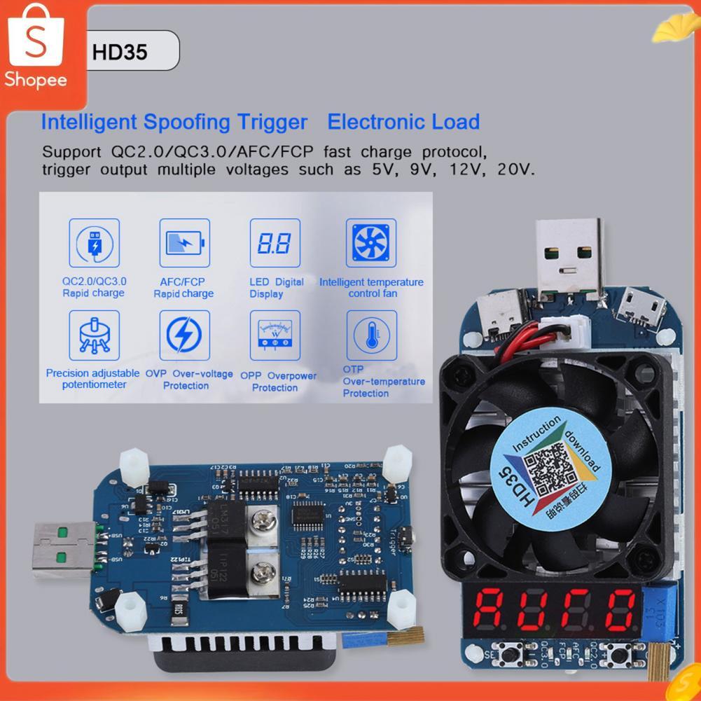 Testador de resistor de carga eletrônica Xixian USB HD35 – Medidor de tensão de bateria de descarga de 5A/35W com