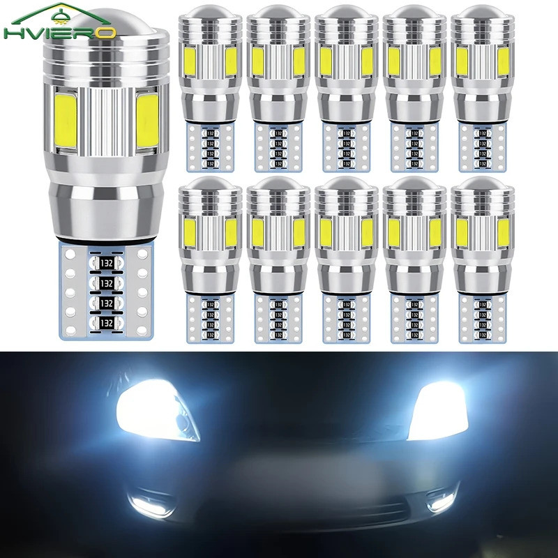 10 Lâmpadas LED Internas Xenon Brancas, Azuis e Amarelas CANBUS 6SMD 5630 com Lente Projetora, Lâmpadas de Alumínio Sóli