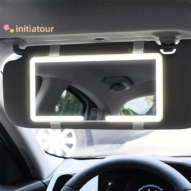 [Init-t] Espelho De Maquiagem LED Para Carro , Ajuste De Três Engrenagens , Placa De Viseira Solar , Traseiro Interno ,