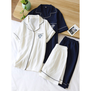 Verão puro algodão gaze estilo japonês loungewear casal pijamas de manga curta Shorts feminino loungewear terno masculin