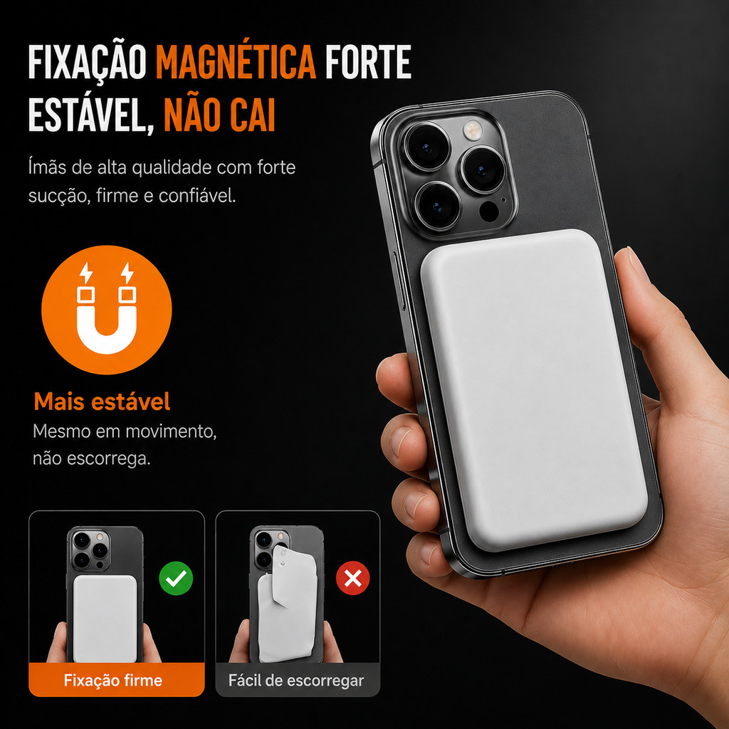Power Bank Magnético 10000mAh Ultra Fino Carregamento Rápido 15W Compatível iPhone 12 ao 17