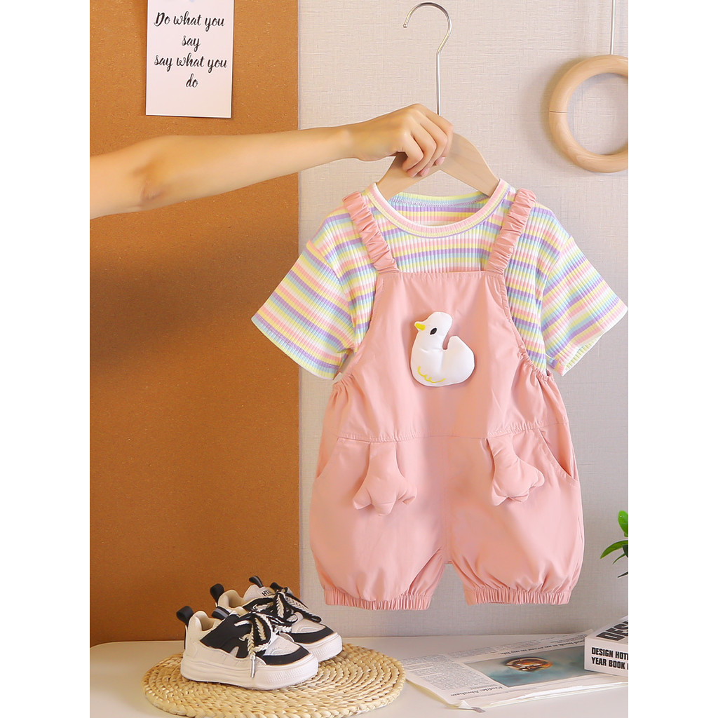 Meninas roupas de verão 2026 novo estilo moda dos desenhos animados macacão terno bebê verão moda crianças roupas do beb