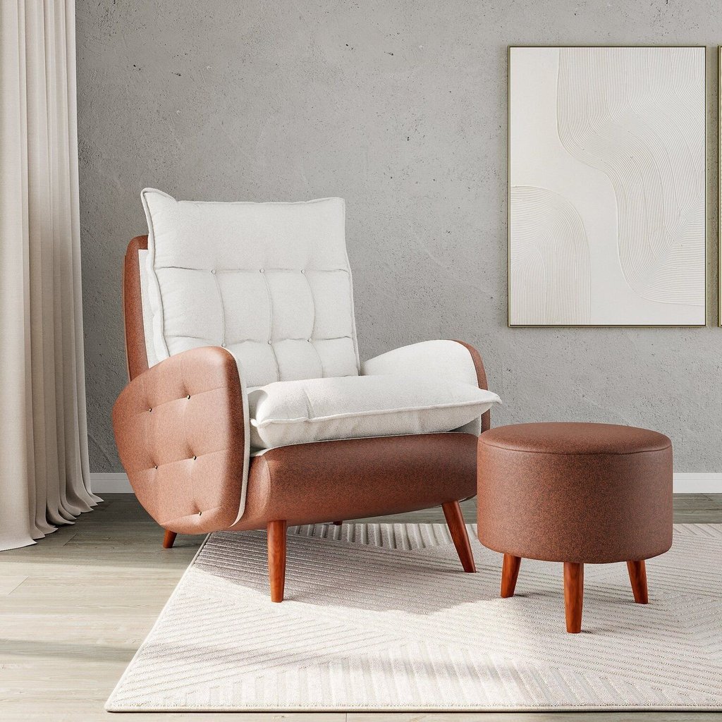 Poltrona com Puff Corino Marrom/Cinza Eloá Plus 73cm Marrom/Cinza