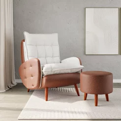 Poltrona com Puff Corino Marrom/Cinza Eloá Plus 73cm Marrom/Cinza