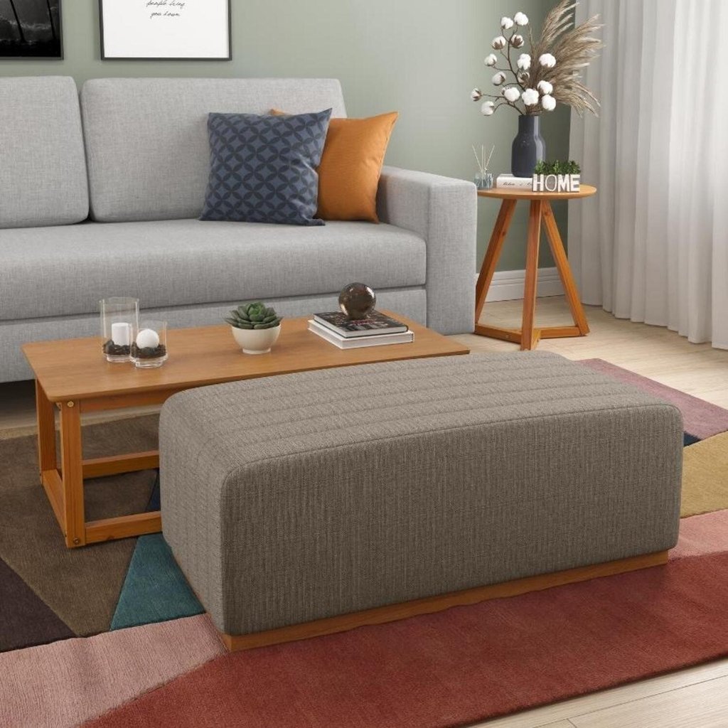 Puff para Sala de Estar em Linho York Cinza/Marrom