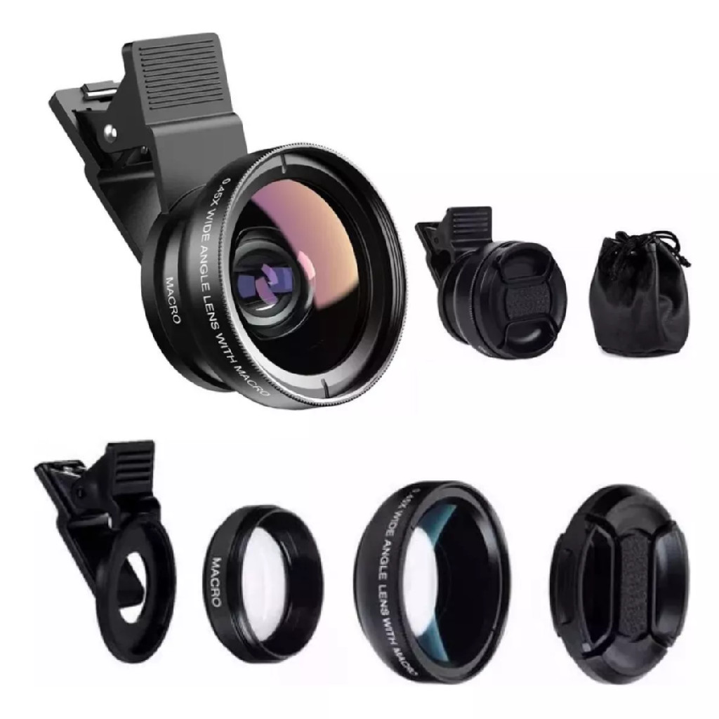 Kit Lente 2 Em 1 Universal Macro Wide Fish Eye Olho De Peixe Clip De Fotos Celular Smartphone