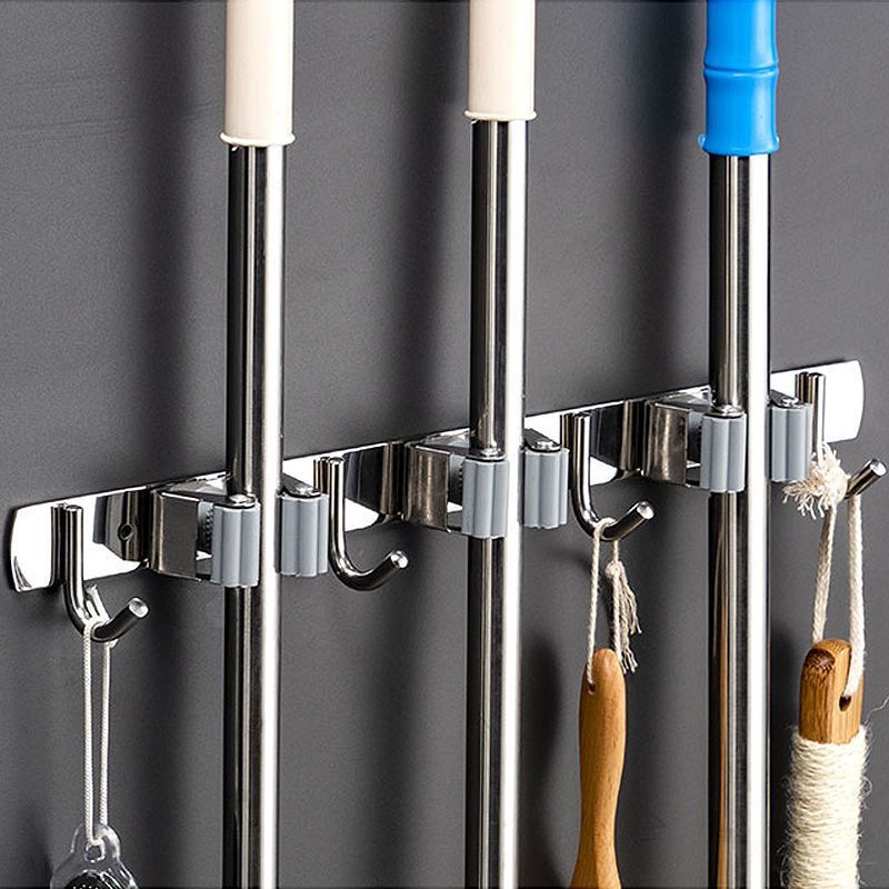 Suporte Inox Multiuso de Parede - Gancho para Vassoura, Rodo e Pá Cozinha