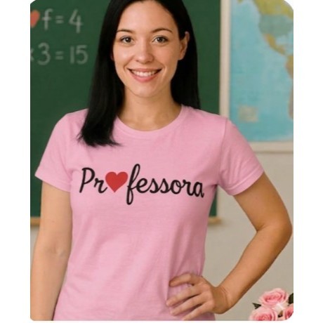 Camiseta Feminina T-shirts Algodão Premium Estampa Professora Coração Confortável Moda Profissão Educação Pedagogia