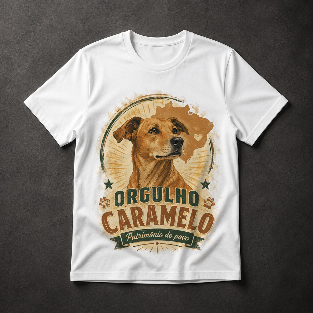 Camiseta Orgulho Caramelo Cachorro SRD Patrimônio do Povo Brasil Vintage Masculina Estampada