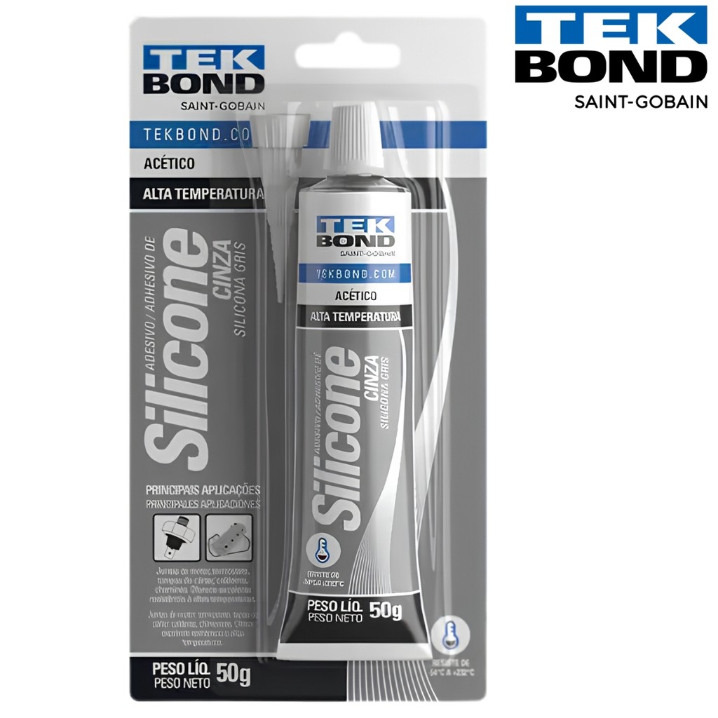 Silicone Acético Alta Temperatura CINZA 50G BLISTER   TekBond