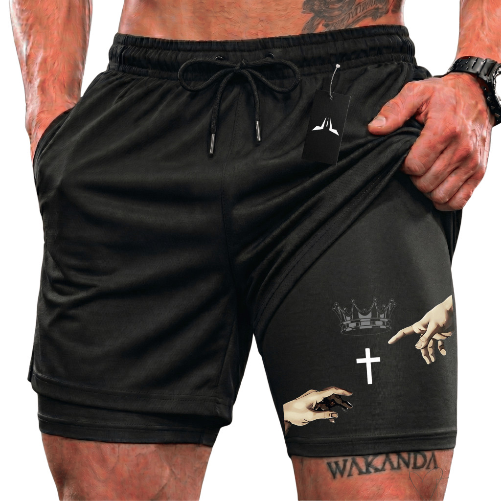 Bermuda Compressão Duplo Masculina 2 Em 1 Short Dry Fit Elastano Esporte Academia Fé02 Gigante FIT