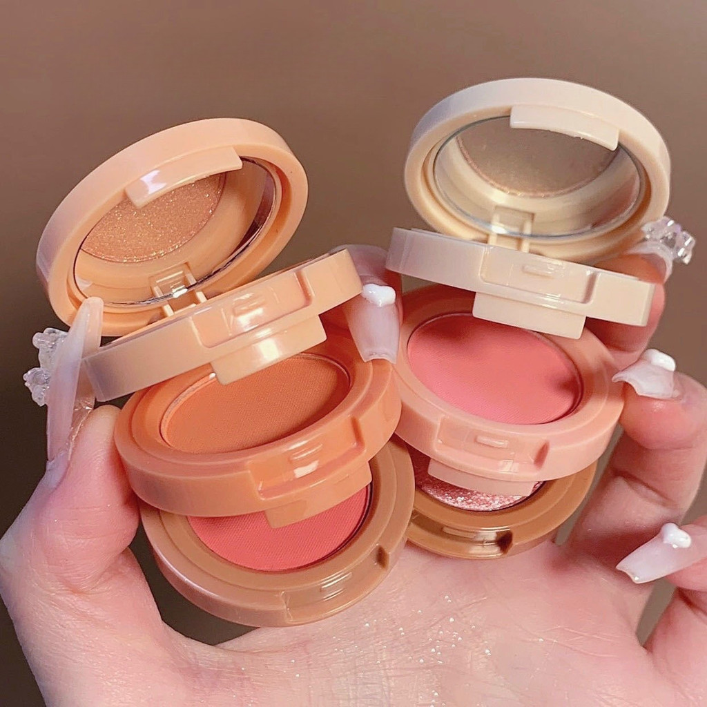 Paleta De Pó Facial Multifuncional De 3 Camadas . blush Iluminador Com Brilho Fosco Brilhante Compacto