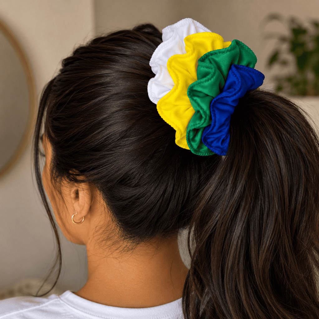 Kit 40 Scrunchie Rabicó Elatico Cabelo Brasil Copa Xuxa de Cabelo Amarrador de Cabelo