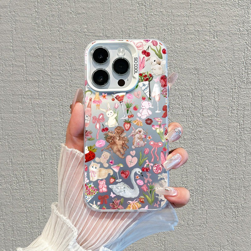 Capa de celular Anjo doce com estampa floral para iPhone XR 13 15 11 14 12 16 17 PRO MAX 14 15 16 PLUS+ Capa TPU choque