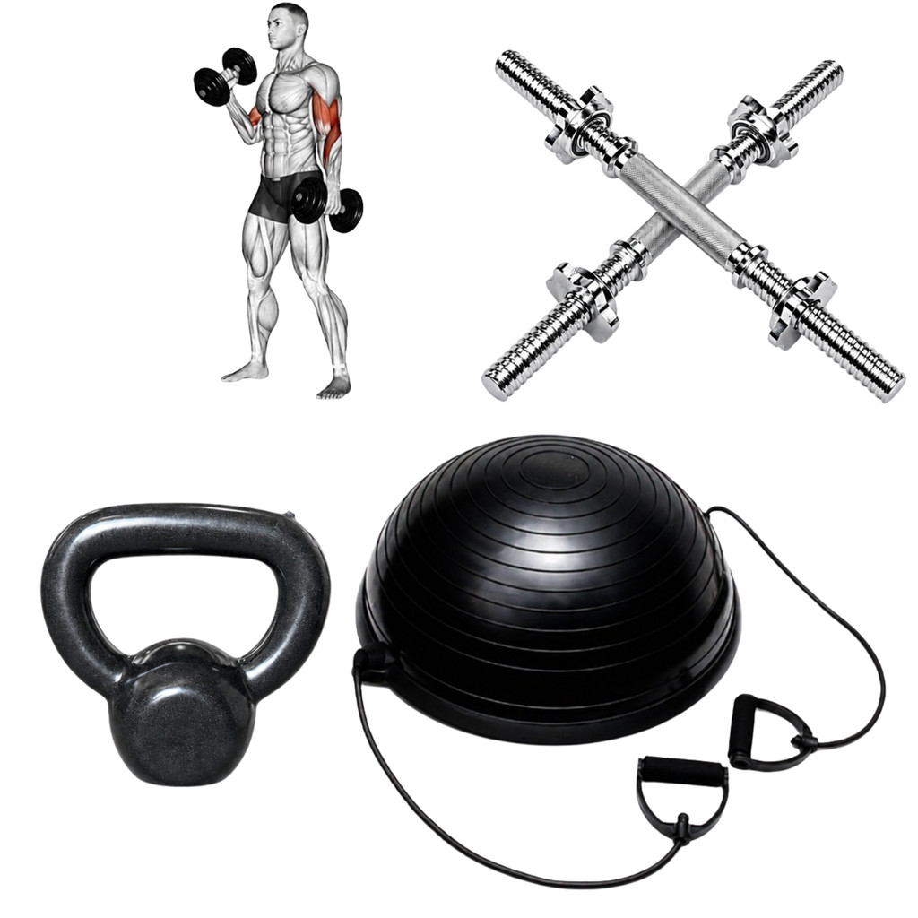 KIT BOSU BALL  | kettlebell 6kg | Par Barra cromada 40cm C/ rosca + 4kg de anilha home gym copa