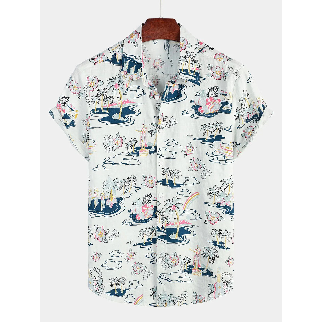 Masculino Casual Floral Botão Manga Curta Férias Legal Praia Camisa Havaiana Moda Camicia Uomo Camisas Hawaianas Diverti