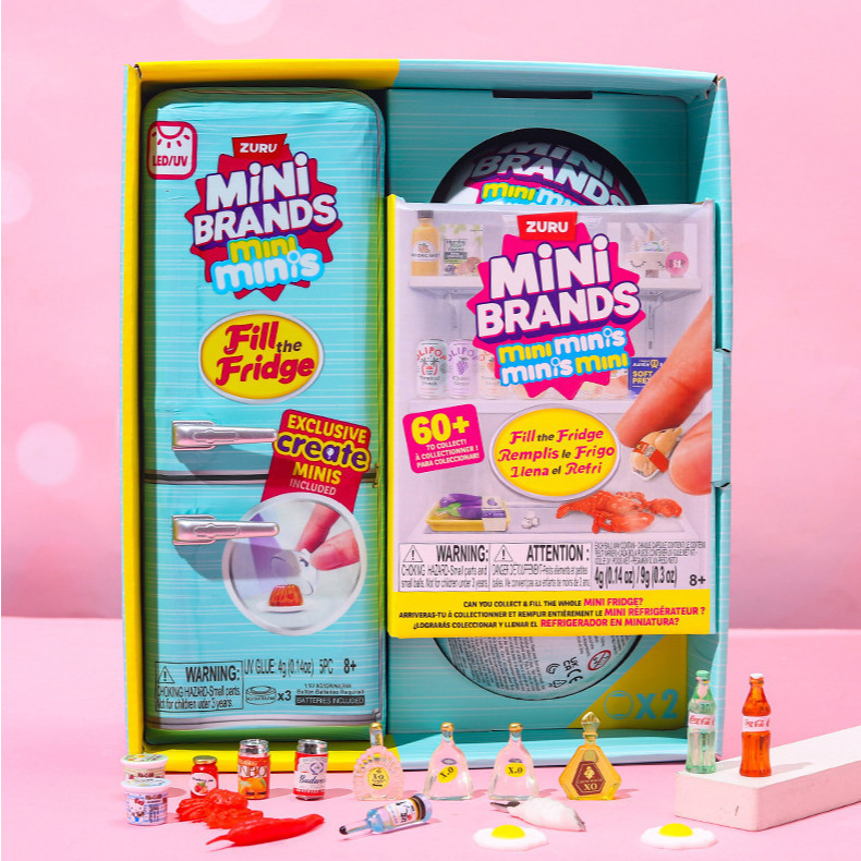 ZURU Mini Brand: Preencha a Geladeira - Conjunto de Brinquedos Colecionáveis de Resina DIY (com Lâmpada UV) - Fórmula Ex