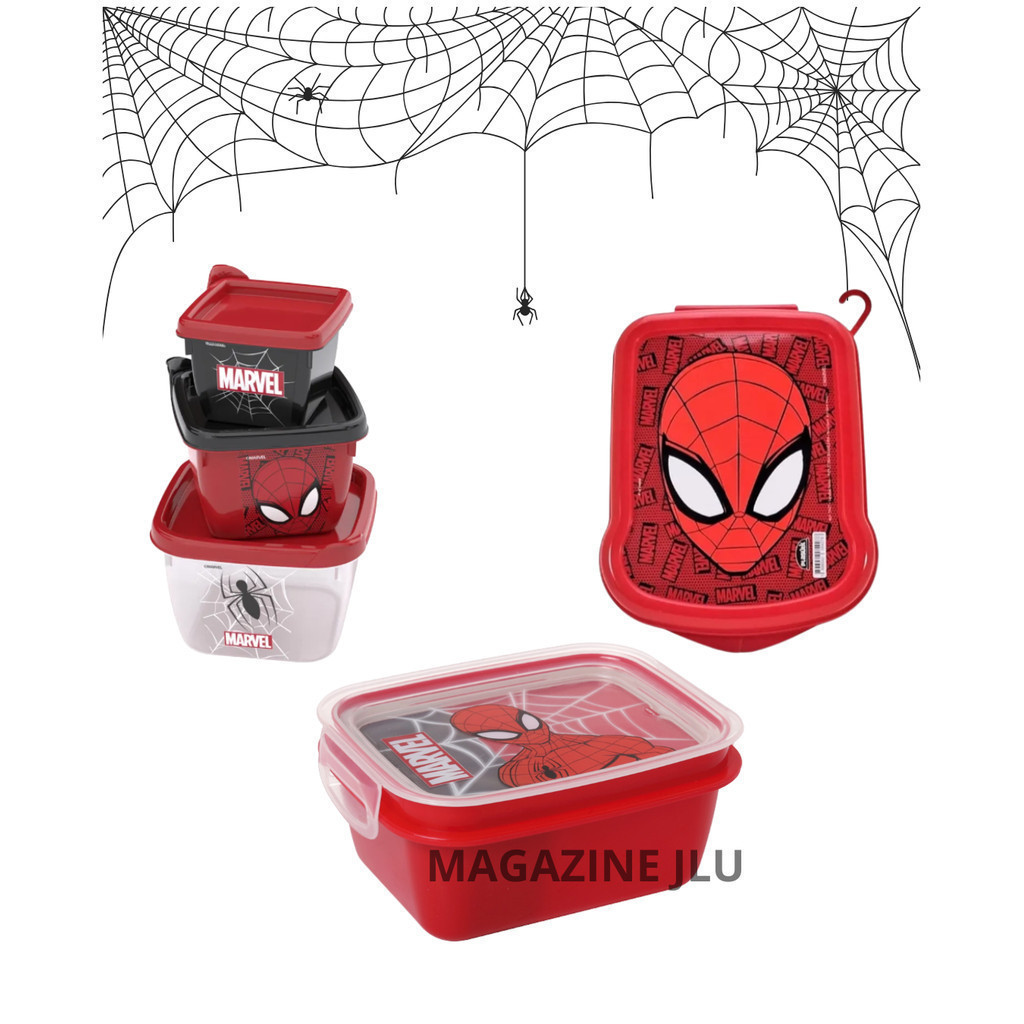 Kit 3 pc Infantil Homem Aranha Plasútil Marmita Sanduicheira 3potes Lancheira Escola Lanche escolar