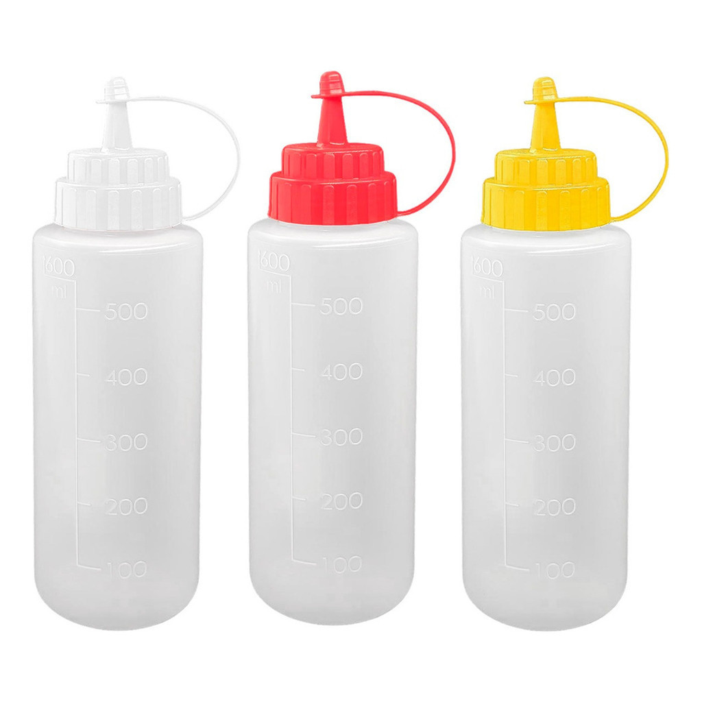 Kit 3 Bisnagas 600ml Para Molhos Ketchup Mostarda Maionese Confeitaria