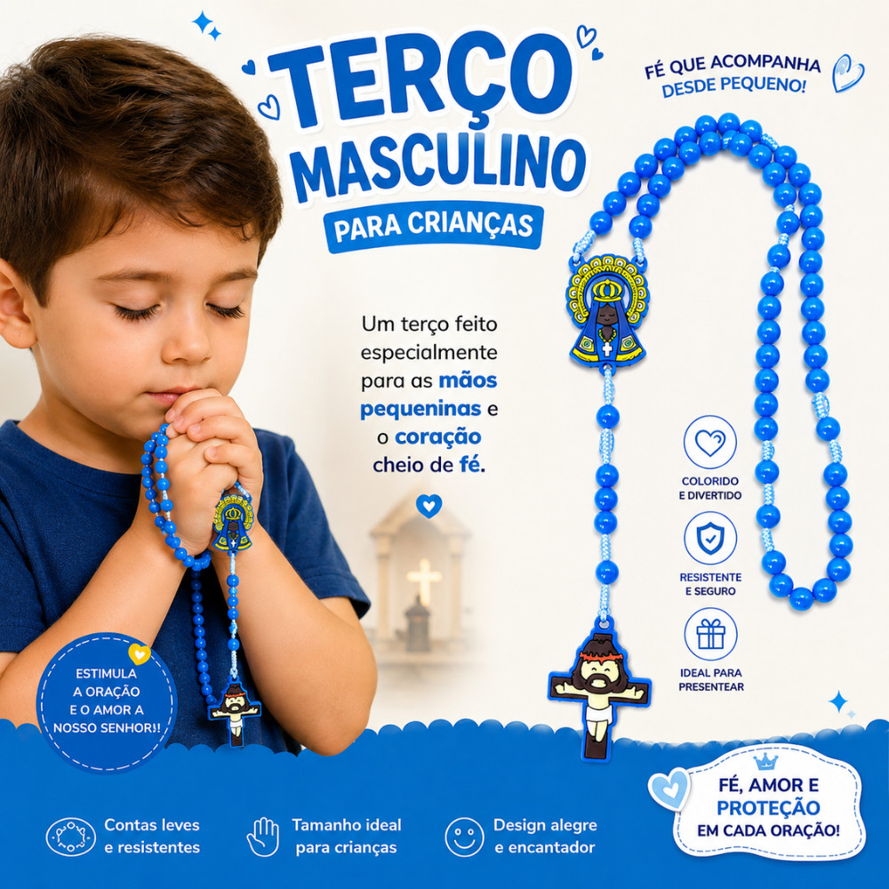 Terço Infantil Borracha com Embalagem na Cor Azul