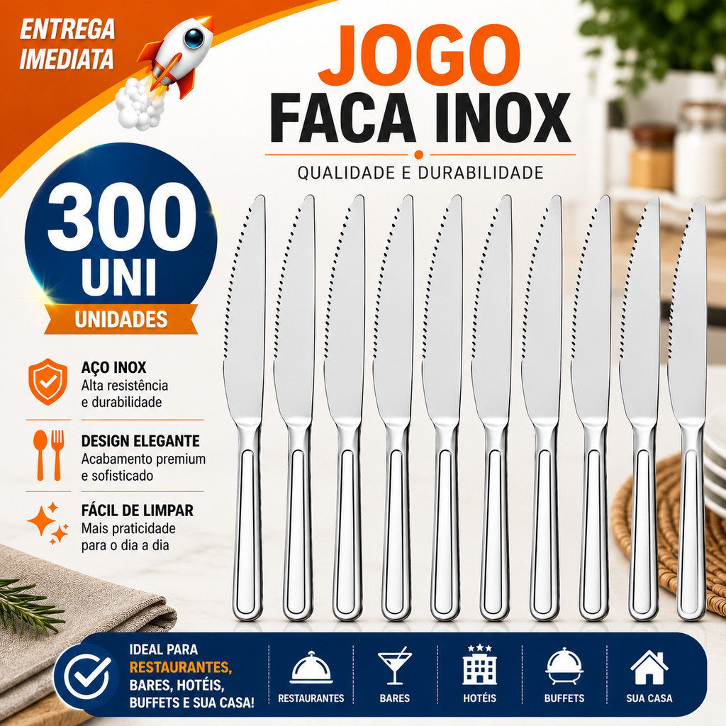 Kit300/150/90 Facas Aço Inox Grande Luxo Faqueiro Restaurante Bar Buffet Hotel Churrasco Cozinha Profissional Doméstico