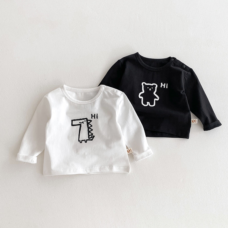 Camiseta de manga comprida fofa de desenho animado para bebê primavera outono