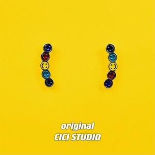 CICI colorido dopamina Zhao Lusi mesmo estilo nicho criativo arco-íris personalidade na moda Smiley cor brincos brincos