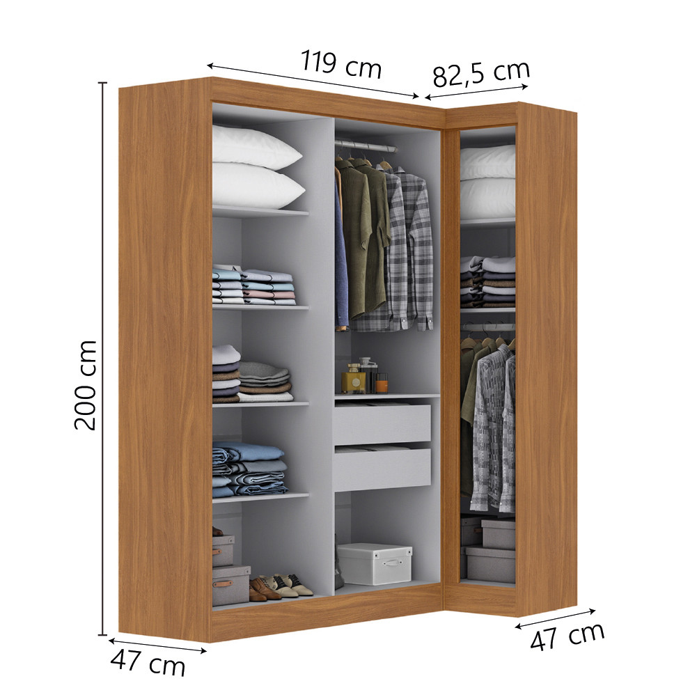 Detalhes do Quarto Modulado de Canto Madrid com 5 Portas e 2 Gavetas Maxel