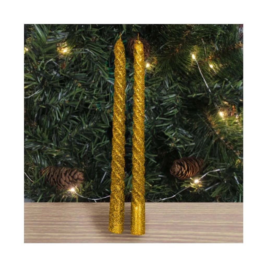 Kit 2 Velas Retorcidas Com Glitter Decoração Mesa De Natal Brilho festas natalinas — imagem 2 de 2