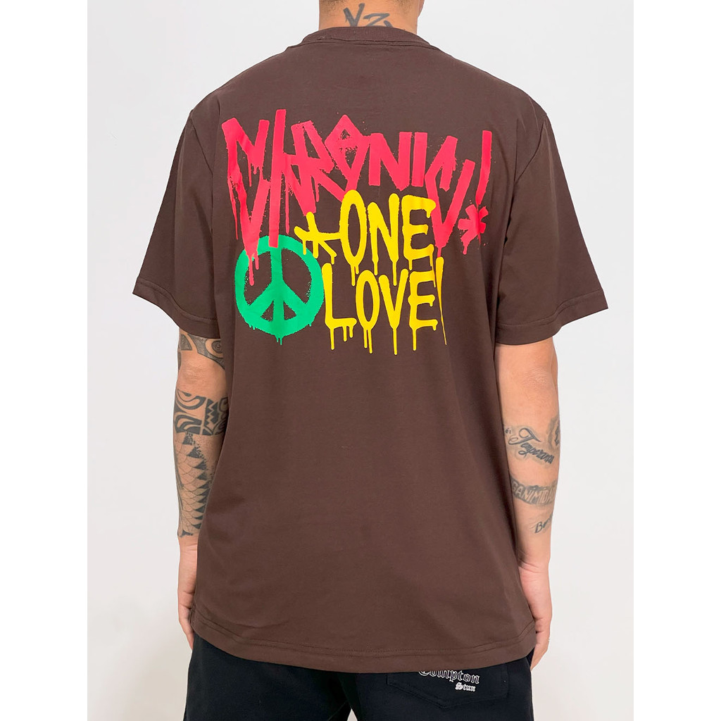 Camiseta Chronic One Love Paz e Amor Roots - Marrom
