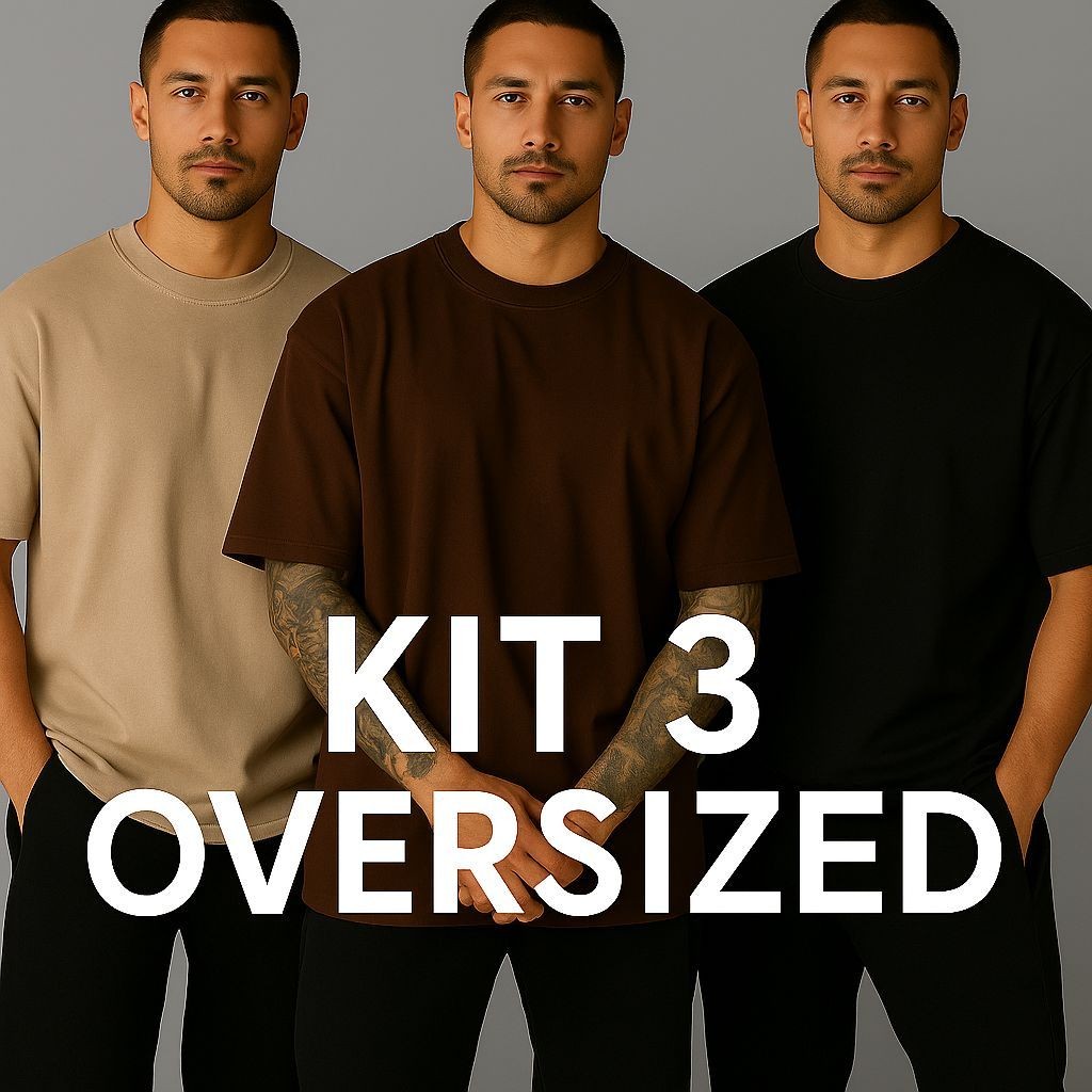 Kit 3 Camiseta Lisa Oversized Masculina Streetwear