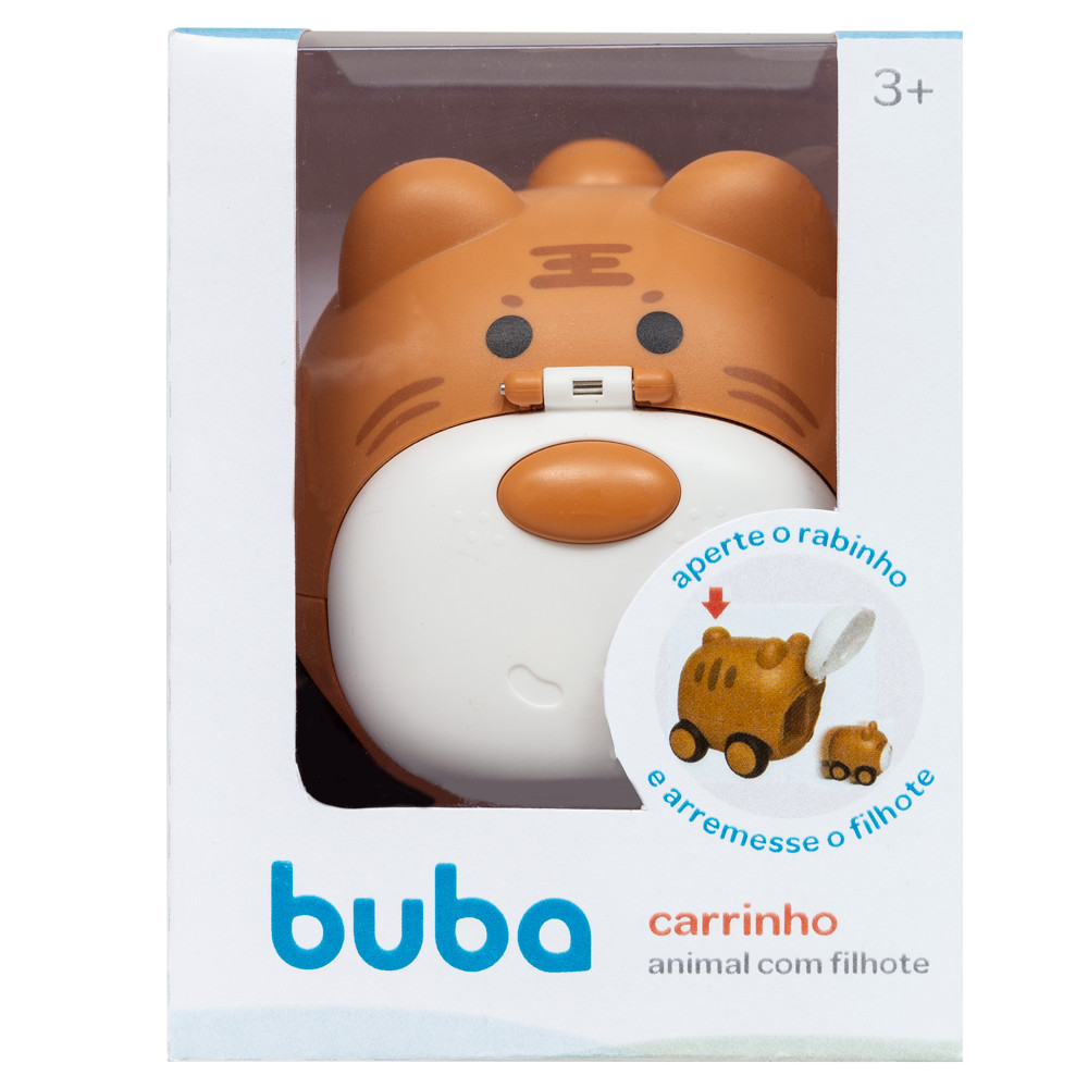 Carrinho Fricção Buba Carrinho Animal com Filhote Marrom Claro Brinquedo Bebe +12 Meses