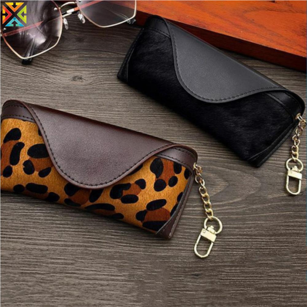 Bolsa De Óculos De Couro Anti-Pressão Portátil Sol Elegante Estampa De Leopardo Capa Protetora Para Armazenamento Unisse