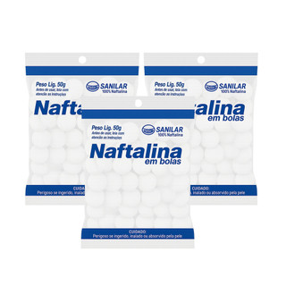 Kit 3 Und Naftalina Pura Em Bolas Sanilar 50g Anti Insetos Traças Baratas P/ Armário Evita Mofo