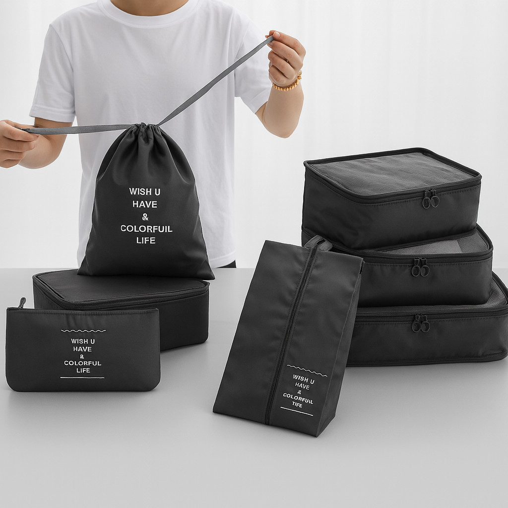 Kit de 7 Peças Organizadoras Para Mala De Viagem Roupas e Bagagem Bolsas Dobráveis Portáteis