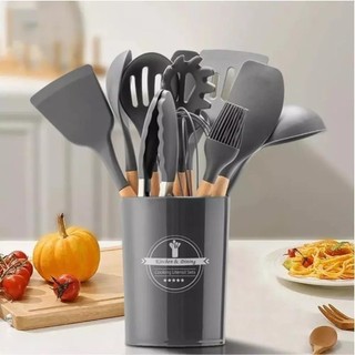 Jogo De Cozinha Kit C/12 Peças De Premium Silicone Utensílios E Copo Suporte Para Cabo De…