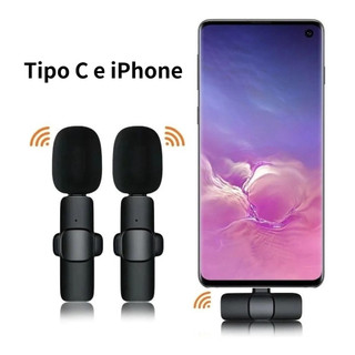 Microfone de Lapela Sem Fio para Vlog - Compatível com iPhone e Tipo C
