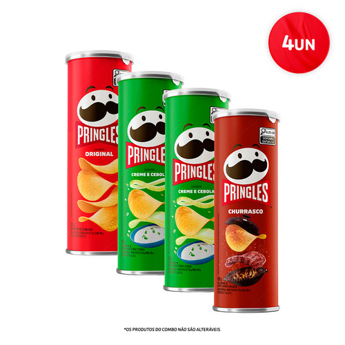 Combo Pringles Creme e Cebola 2 unid + Pringles Original 1 unid + Pringles Churrasco 1 unid em Oferta na Shopee