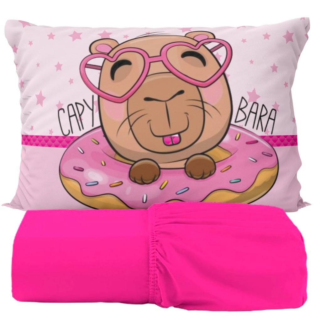 Jogo De Lençol e Fronha Capivara Fofa Jogo de Cama Estampas Excluisvas