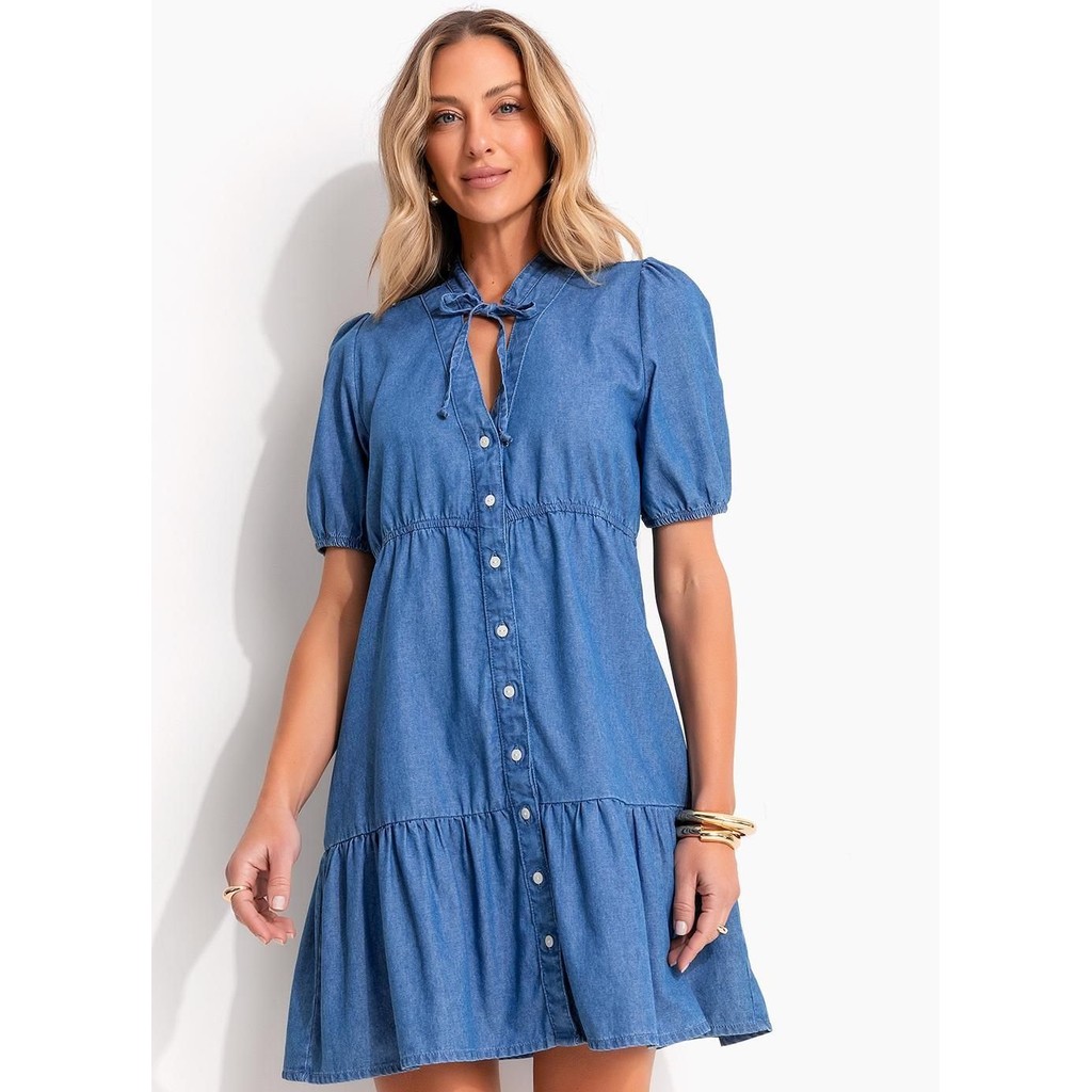 Vestido Em Jeans  Médio Quintess em Oferta na Shopee