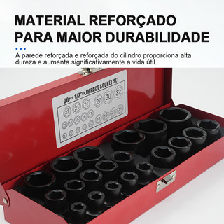 Kit Soquete de Impacto 20 Peças 1/2" , kit de ferramentas de reparo automotivo
